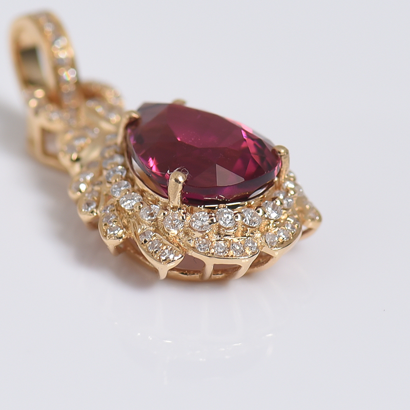 18K金镶钻红色碧玺吊坠-红掌柜