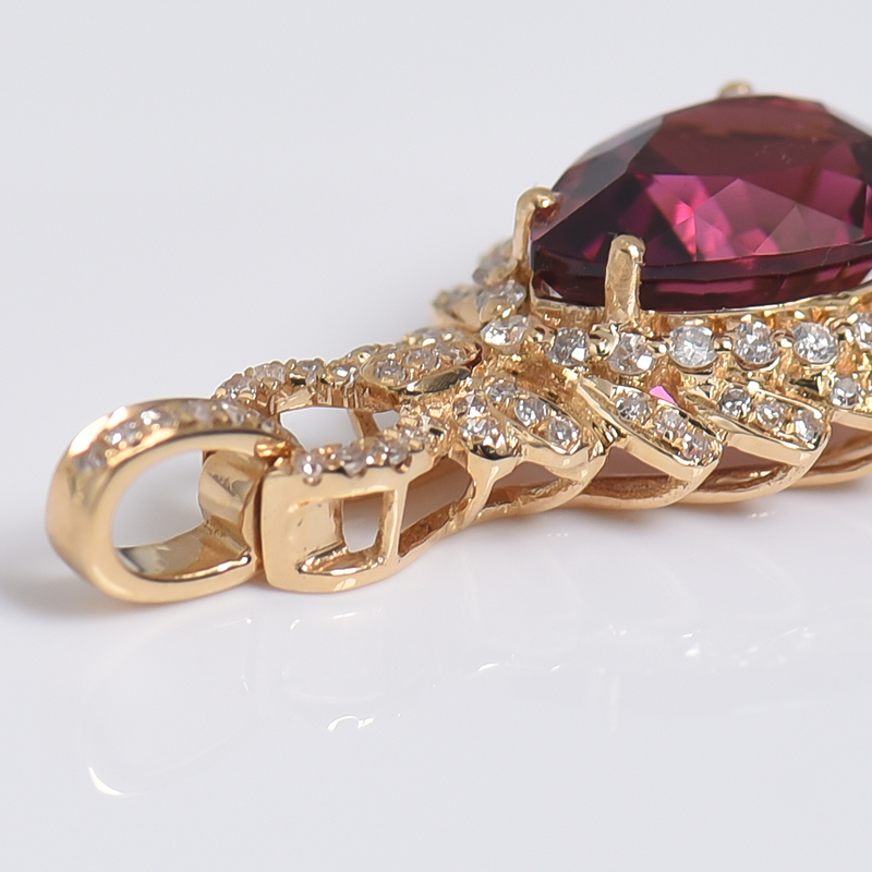 18K金镶钻碧玺吊坠-红掌柜