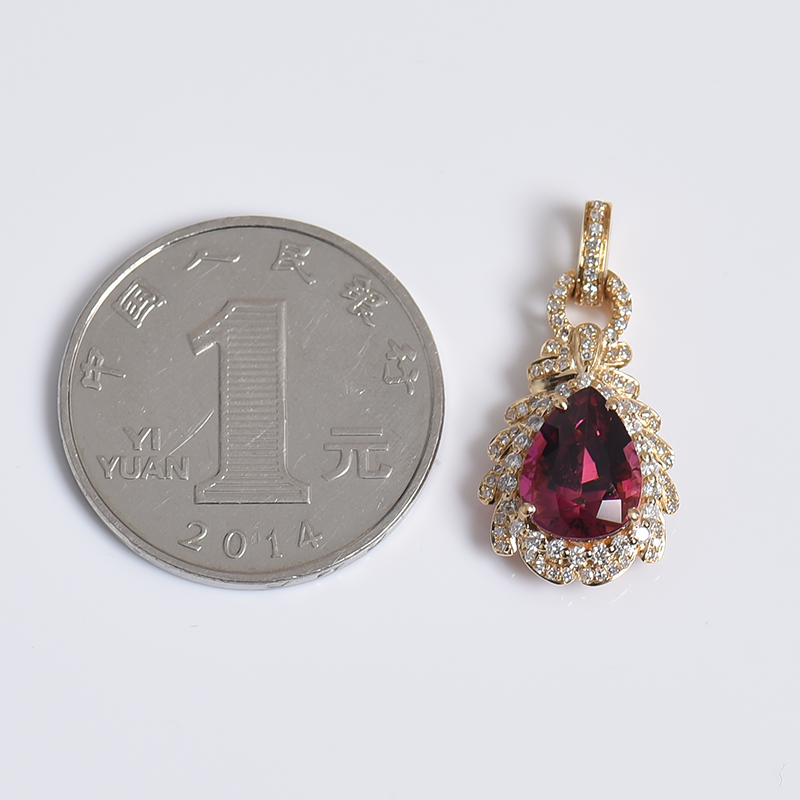 天然碧玺刻面吊坠-红掌柜