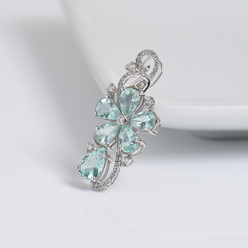 金镶钻蓝色帕拉伊巴碧玺刻面吊坠-红掌柜