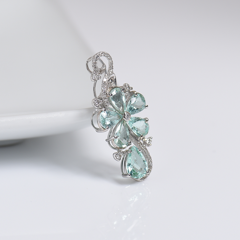 蓝色帕拉伊巴碧玺刻面吊坠-红掌柜