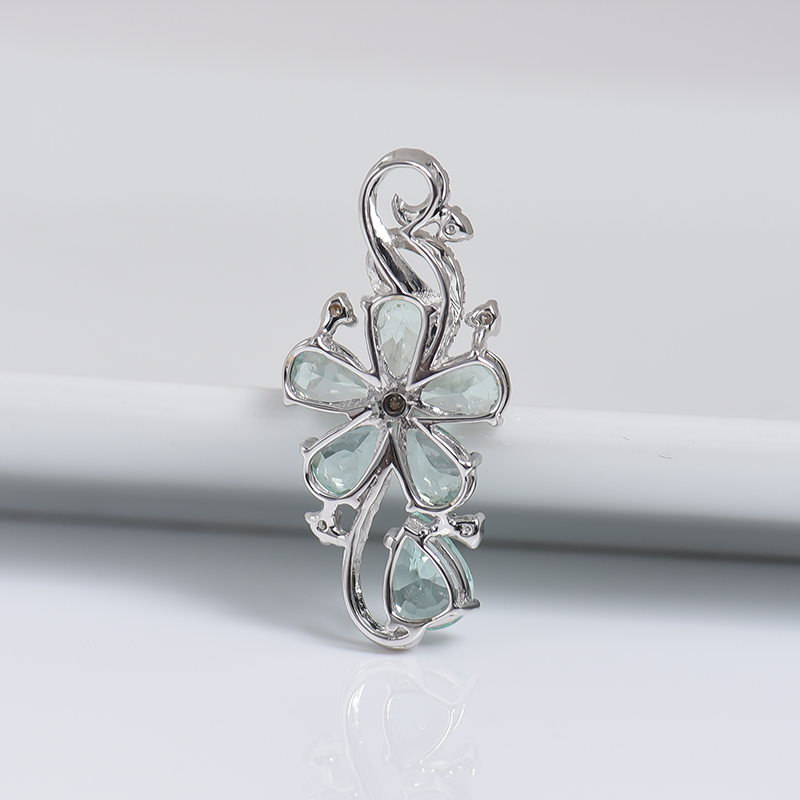 18K金镶钻蓝色碧玺刻面吊坠-红掌柜