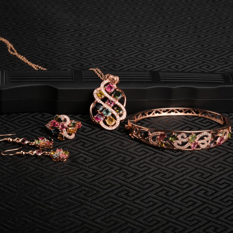 天然银镶碧玺手镯-红掌柜