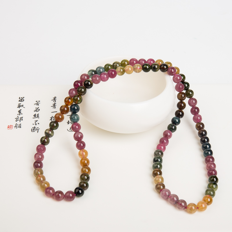 6.2mm天然多色碧玺多圈手串-红掌柜