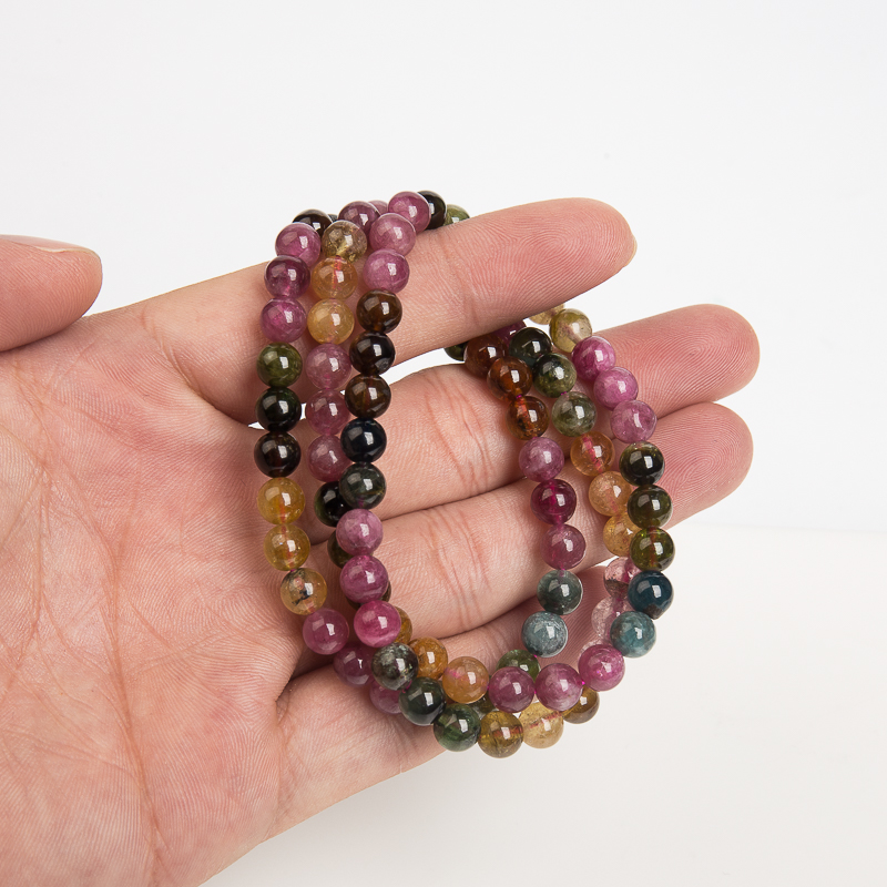 天然巴西多色碧玺多圈手串-红掌柜