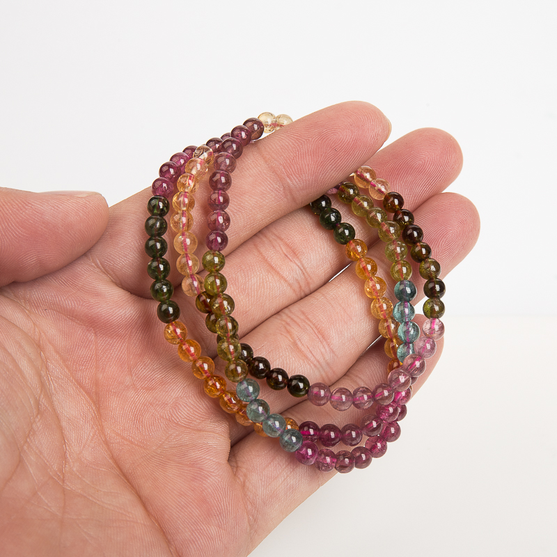 天然巴西多色碧玺多圈手串-红掌柜