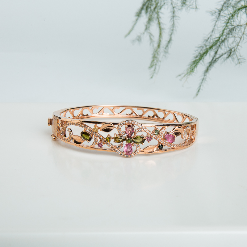 55.1mm银镶多色碧玺贵妃镯-红掌柜