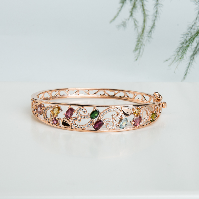 53mm银镶多色碧玺贵妃镯-红掌柜