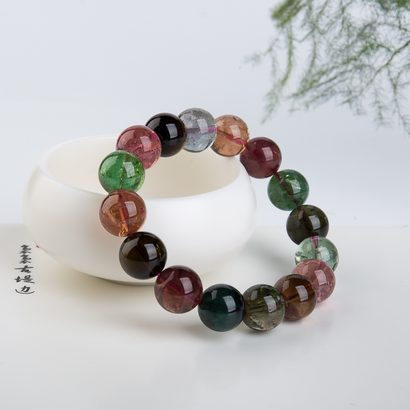 天然多色碧玺单圈手串-红掌柜