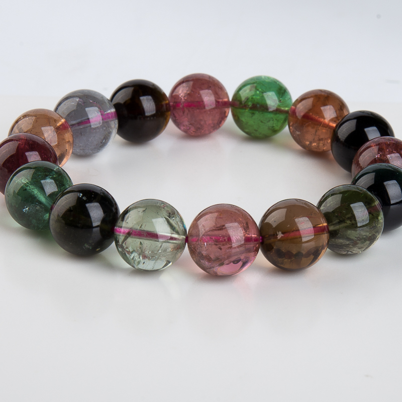 多色碧玺单圈手串-红掌柜