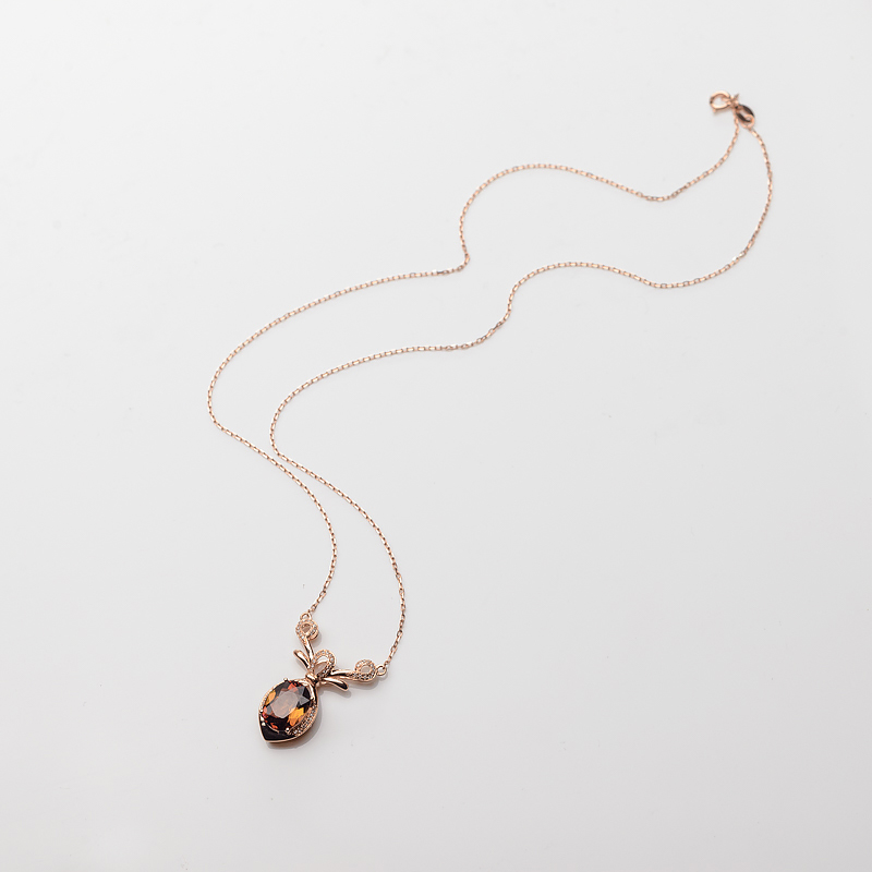 18K金镶钻巴西天然红色碧玺项链-红掌柜