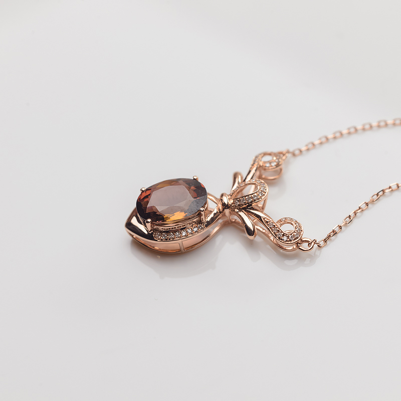 18K金镶钻天然红色碧玺项链-红掌柜