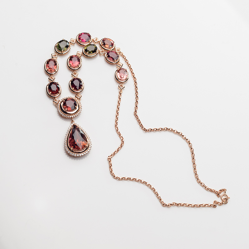 巴西天然多色碧玺项链-红掌柜