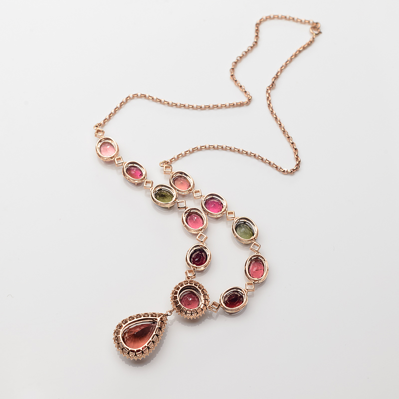 18K金镶钻多色碧玺项链-红掌柜
