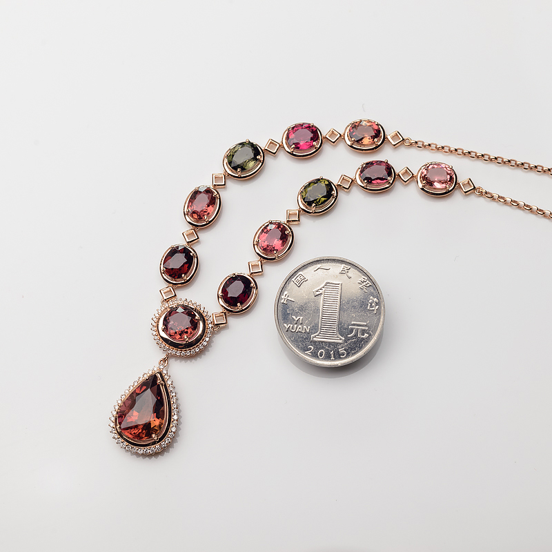 18K金镶钻碧玺项链-红掌柜