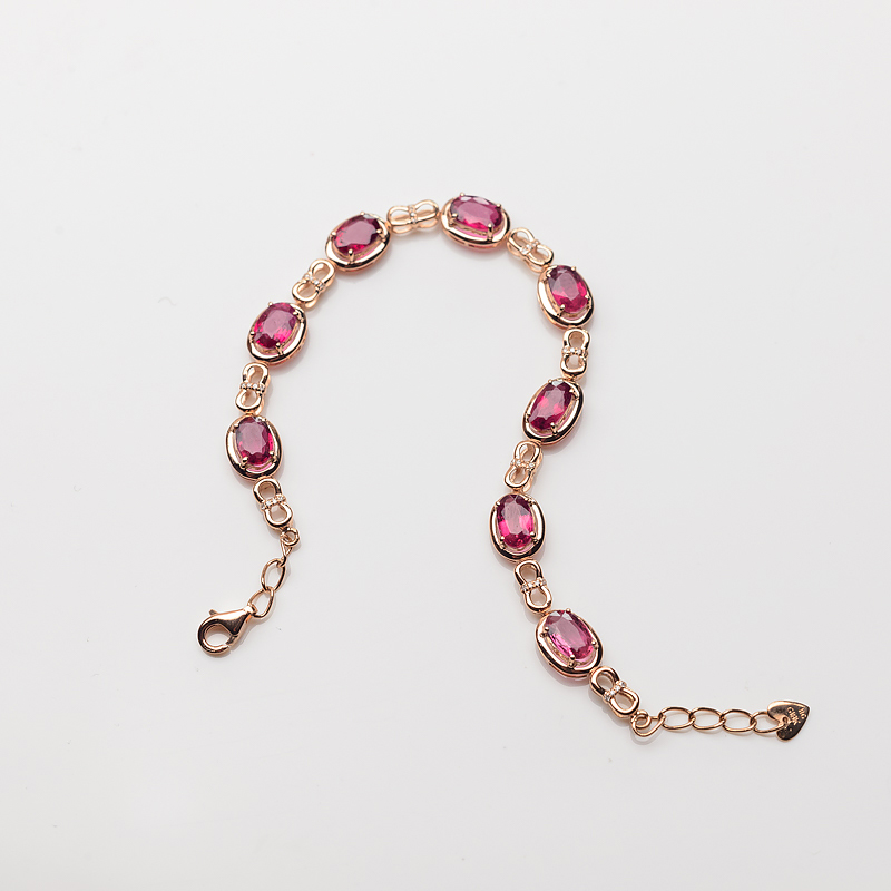 18K金镶钻巴西天然卢比莱色碧玺手链-红掌柜