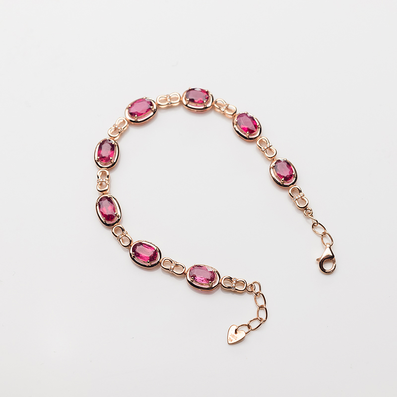 18K金镶钻巴西卢比莱色碧玺手链-红掌柜