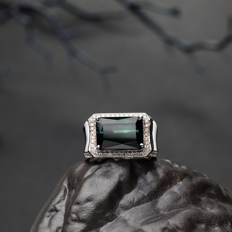 18K金镶钻深绿色碧玺戒指-红掌柜