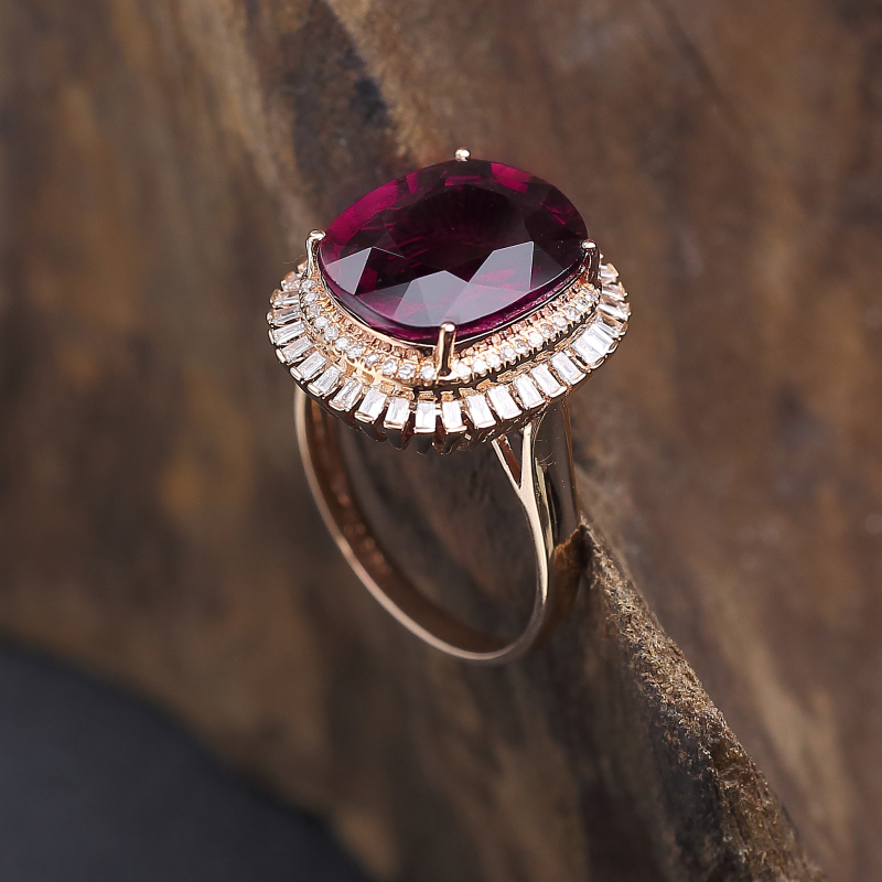 18K金镶钻巴西天然碧玺戒指-红掌柜