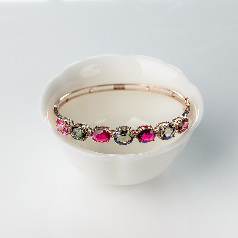 18K金镶钻多色碧玺手镯-红掌柜