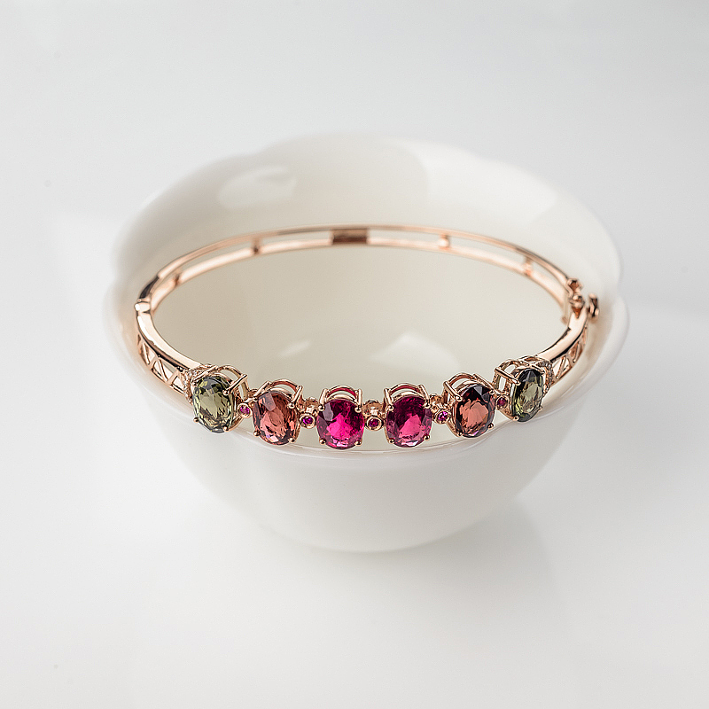 18K金镶钻多色碧玺手镯-红掌柜