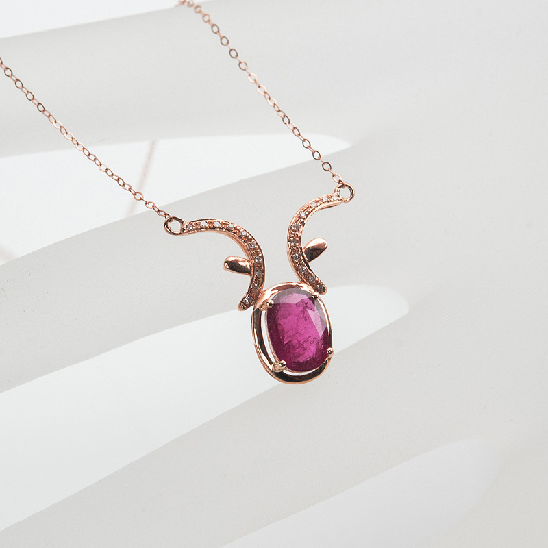 天然玫红碧玺锁骨链-红掌柜