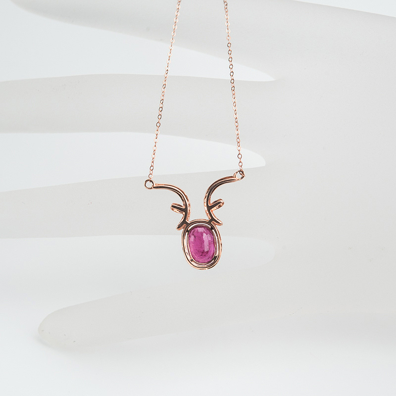 18K金镶钻玫红碧玺锁骨链-红掌柜