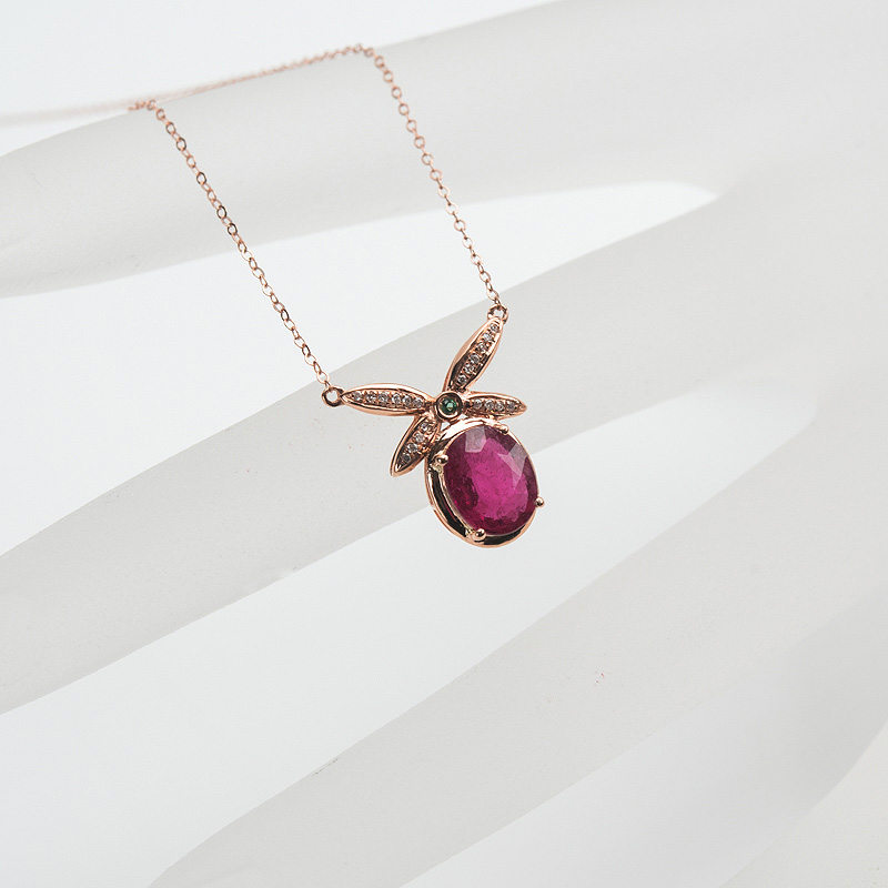 天然玫红碧玺锁骨链-红掌柜