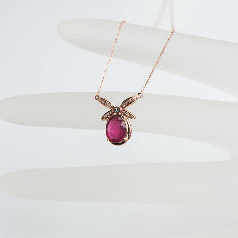 巴西玫红碧玺锁骨链-红掌柜