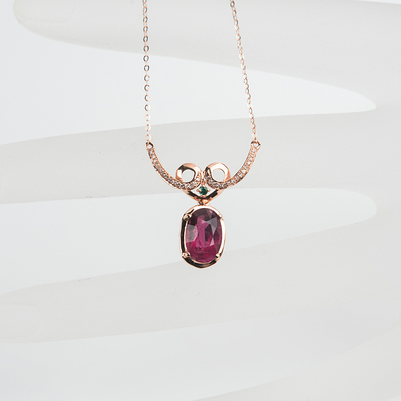 18K金镶钻玫红碧玺锁骨链-红掌柜