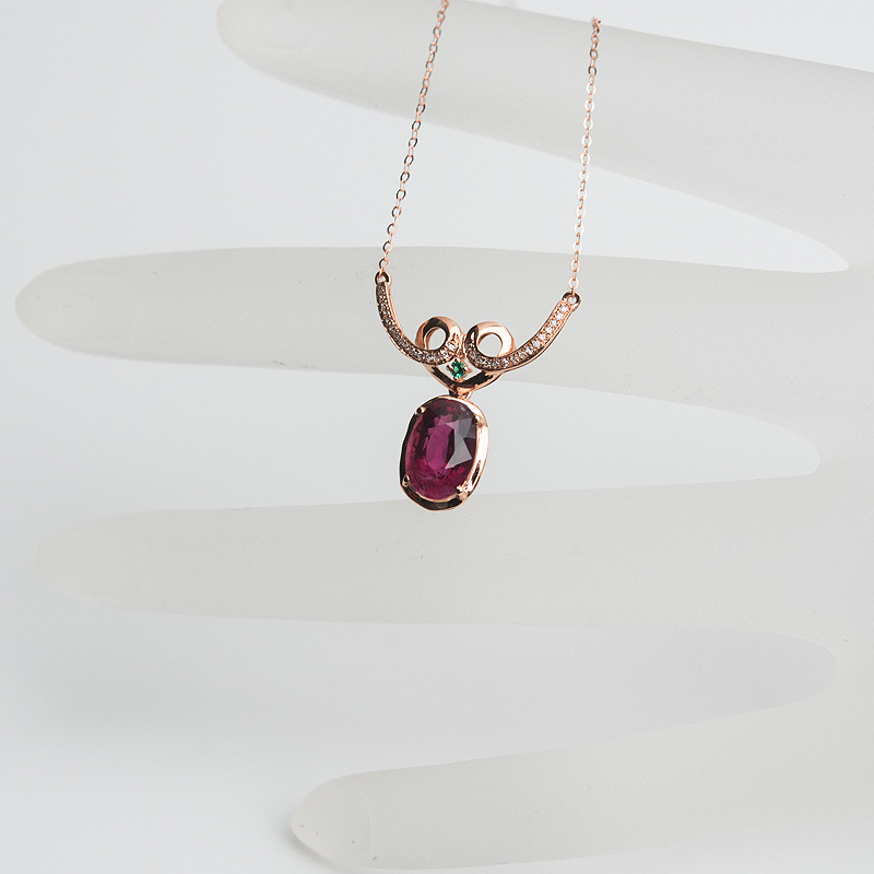 巴西玫红碧玺锁骨链-红掌柜