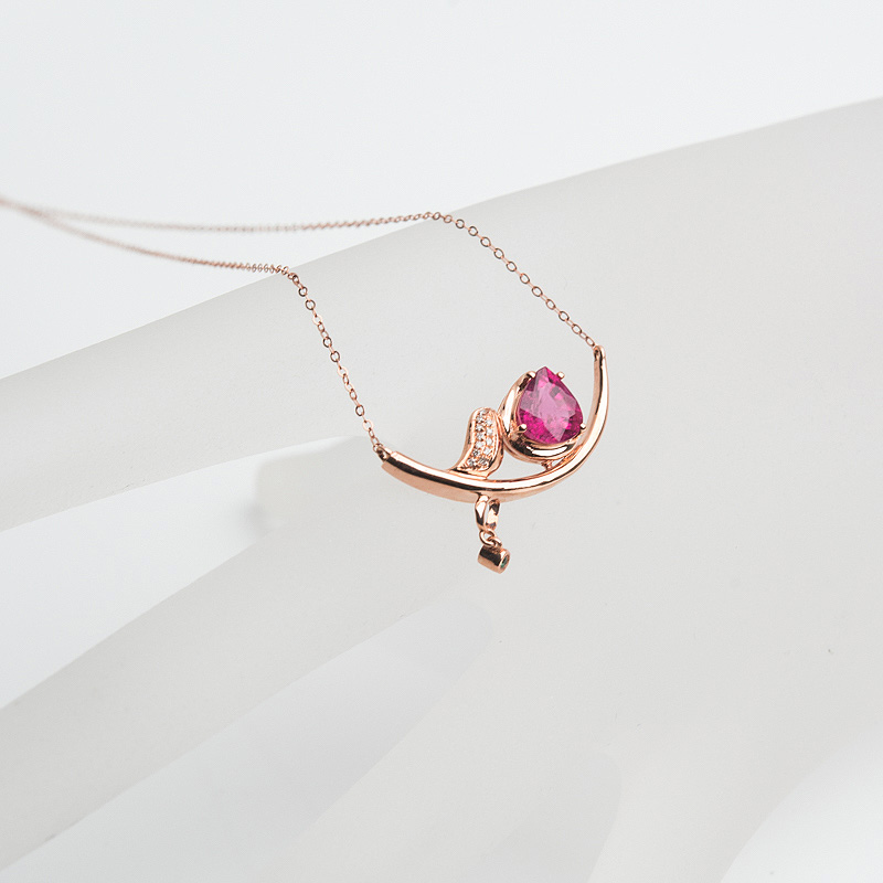 巴西玫红碧玺锁骨链-红掌柜