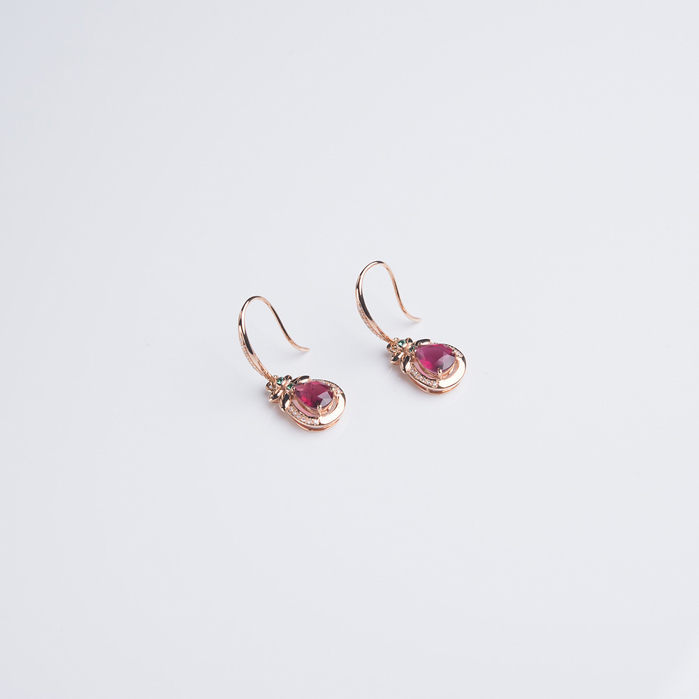 玫红碧玺耳坠-红掌柜