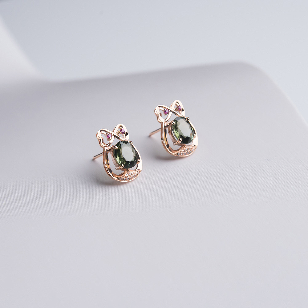 金镶钻绿色碧玺耳钉-红掌柜