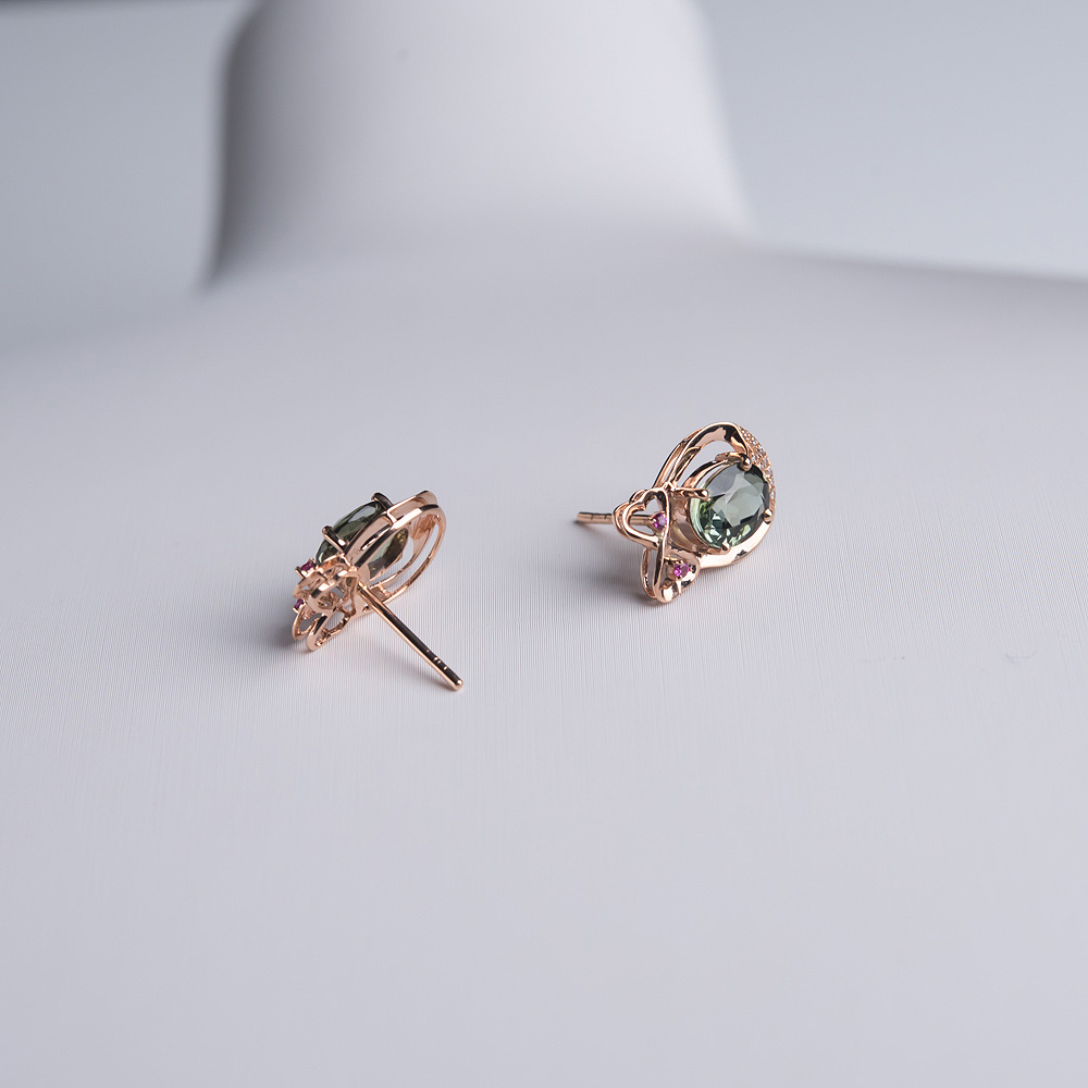 18K金镶钻碧玺耳钉-红掌柜