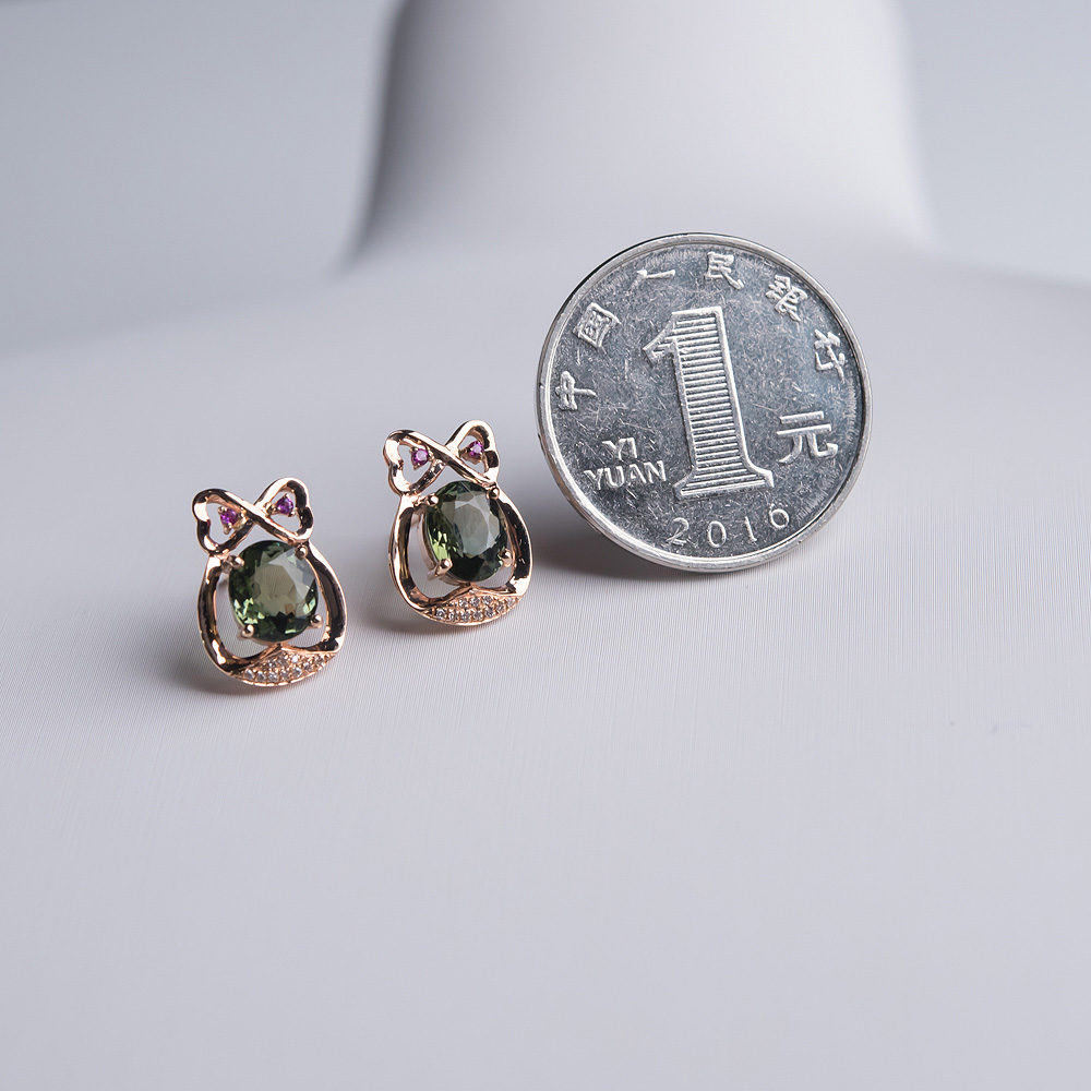 巴西碧玺耳钉-红掌柜