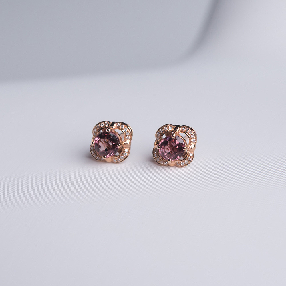 粉色碧玺耳钉-红掌柜