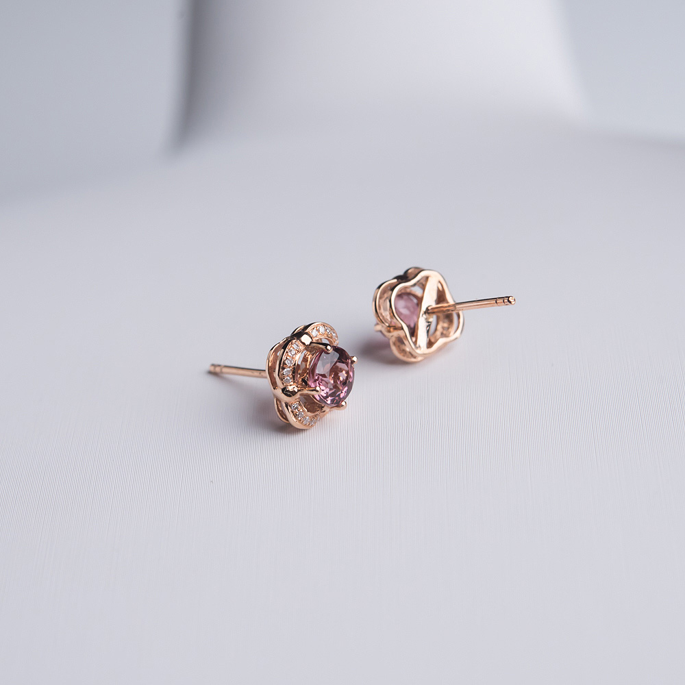 粉碧玺耳钉-红掌柜