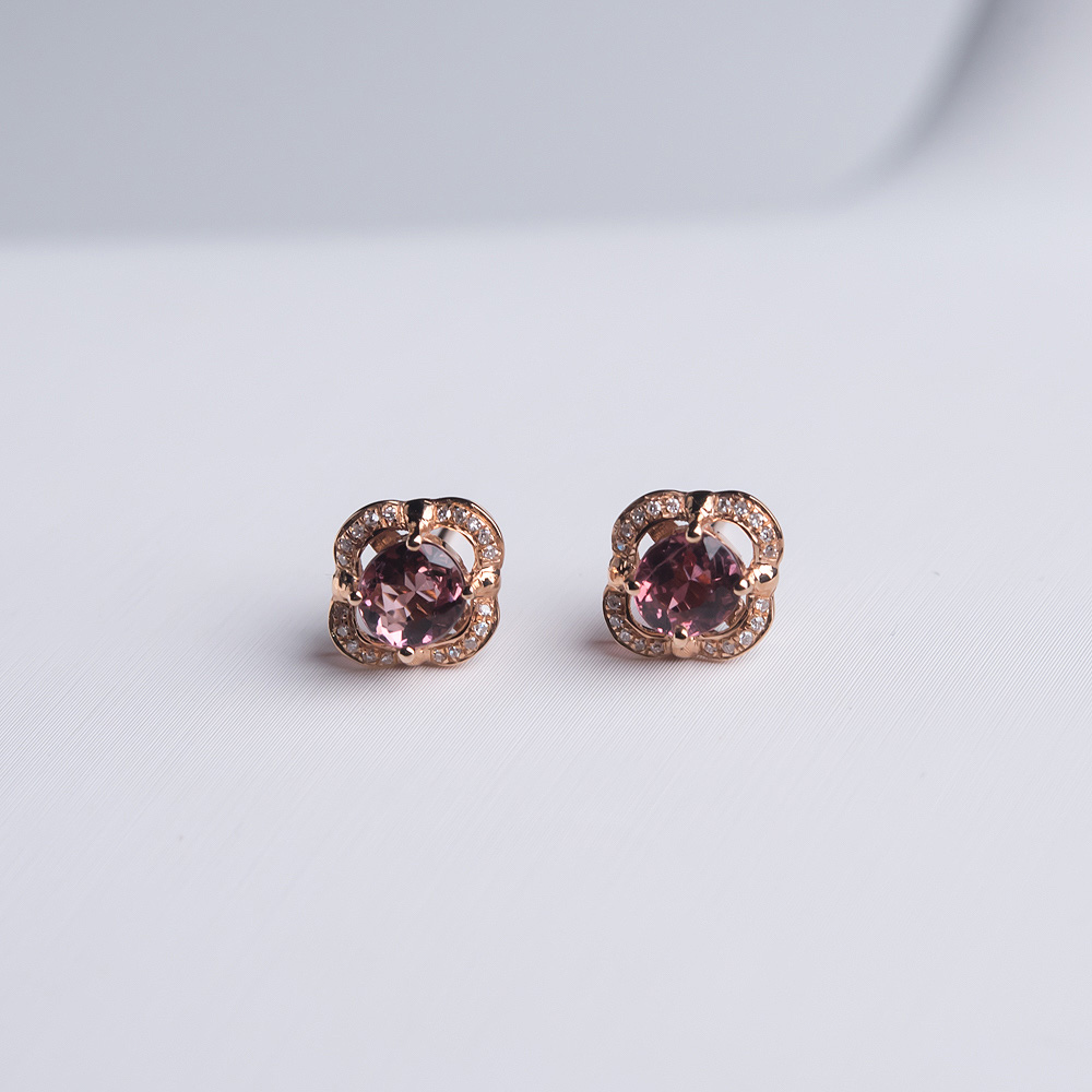 天然碧玺耳钉-红掌柜