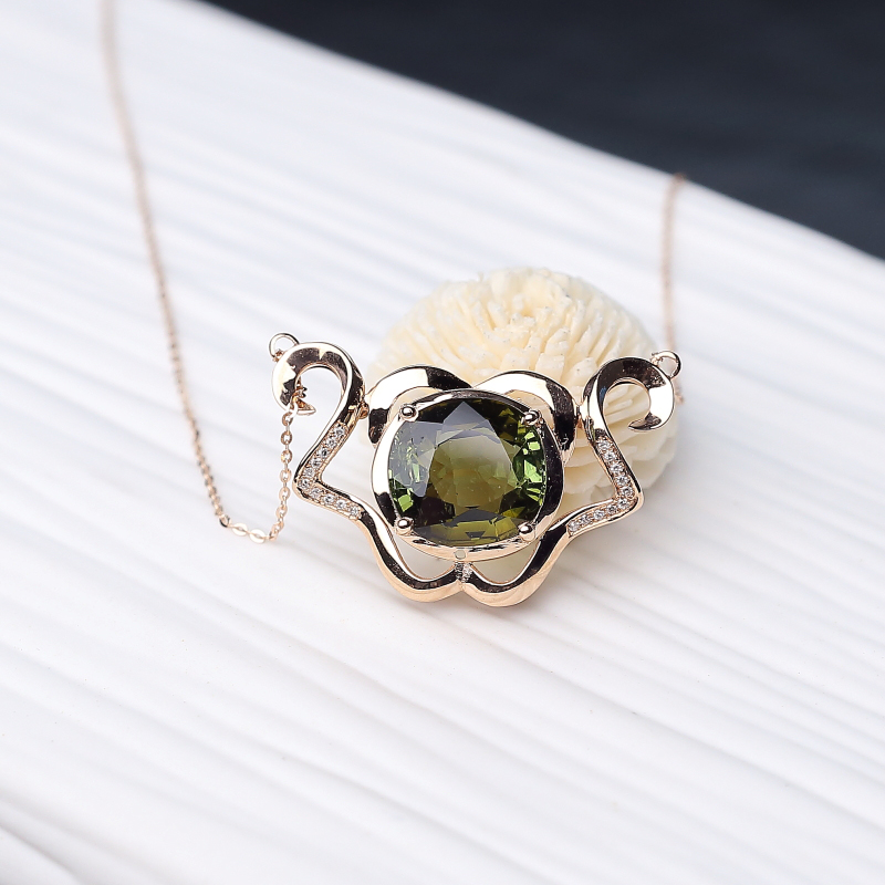 18K金镶钻天然双色碧玺锁骨链-红掌柜