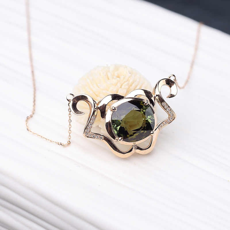 18K金镶钻巴西天然碧玺锁骨链-红掌柜