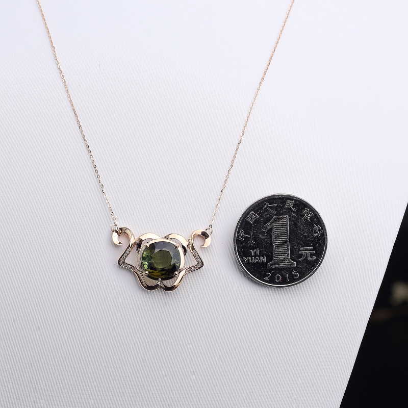 18K金镶钻碧玺锁骨链-红掌柜