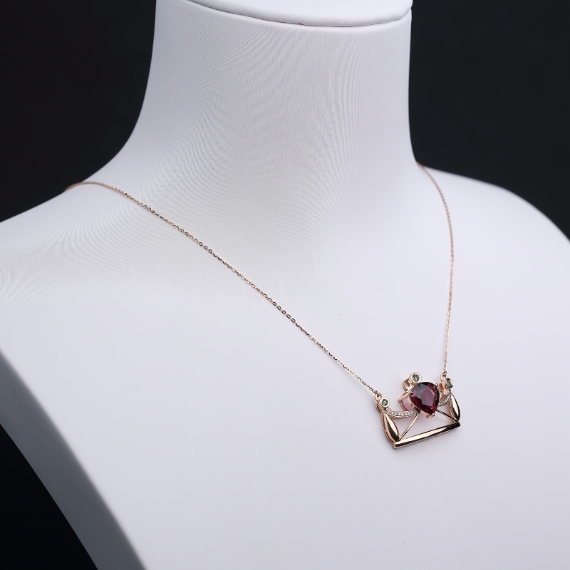 巴西天然玫红碧玺锁骨链-红掌柜