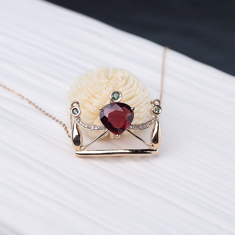 18K金镶钻天然玫红碧玺锁骨链-红掌柜