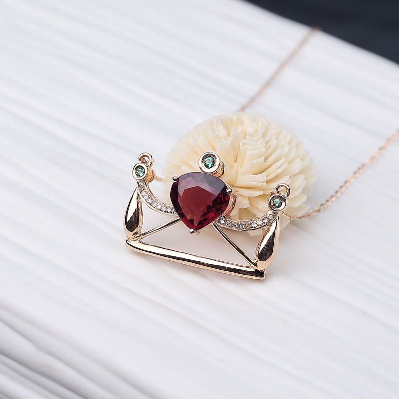 18K金镶钻巴西玫红碧玺锁骨链-红掌柜