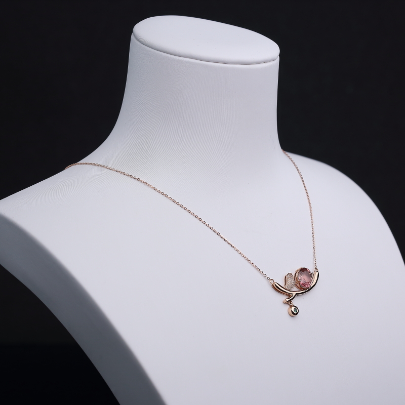 巴西天然粉色碧玺锁骨链-红掌柜