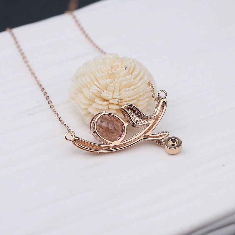 18K金镶钻粉色碧玺锁骨链-红掌柜