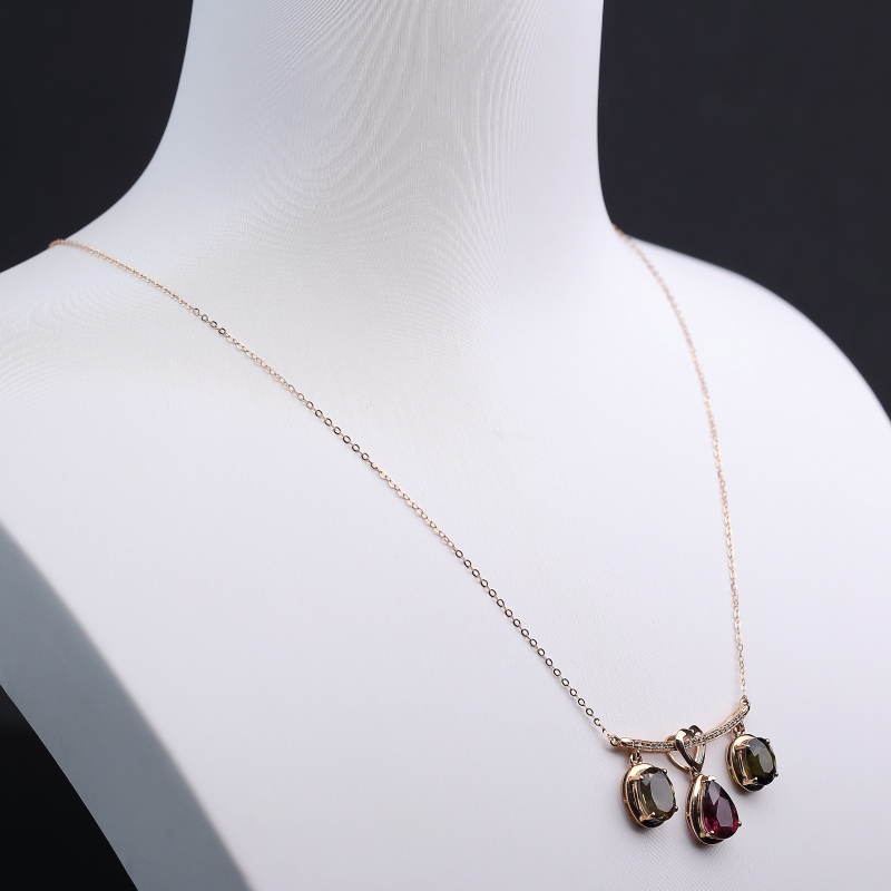 巴西天然双色碧玺锁骨链-红掌柜