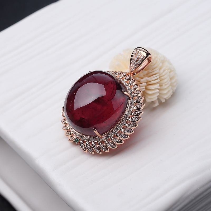 巴西天然卢比莱色碧玺吊坠-红掌柜