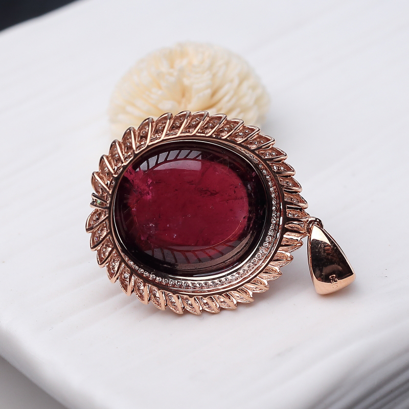 18K金镶钻巴西卢比莱色碧玺吊坠-红掌柜